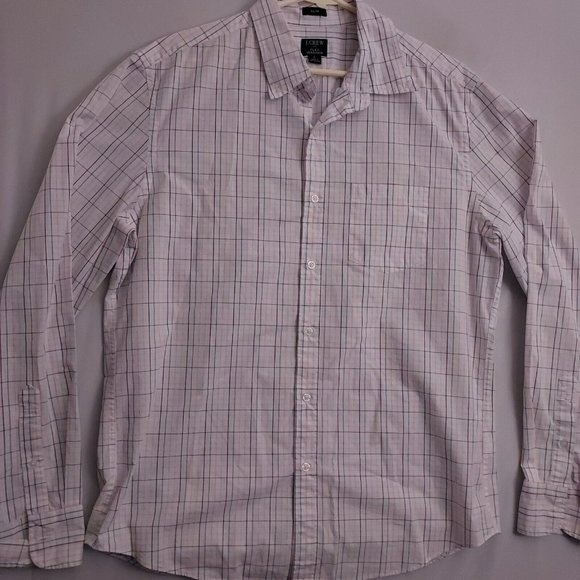J Crew Shirt Flex Washed Mens Large L White Long Sleeve Button Down Blue Check - Picture 2 of 10